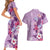 Hawaii Tropical Flowers Couples Matching Short Sleeve Bodycon Dress and Hawaiian Shirt Polynesian Tattoo Lavender