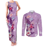 Hawaii Tropical Flowers Couples Matching Tank Maxi Dress and Long Sleeve Button Shirt Polynesian Tattoo Lavender LT05 Lavender - Polynesian Pride