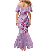 Hawaii Tropical Flowers Family Matching Mermaid Dress and Hawaiian Shirt Polynesian Tattoo Lavender