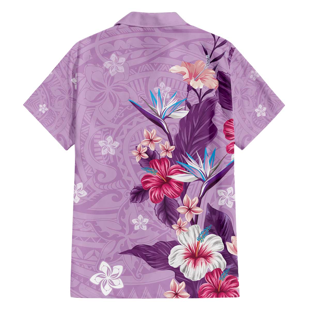 Hawaii Tropical Flowers Family Matching Off Shoulder Short Dress and Hawaiian Shirt Polynesian Tattoo Lavender