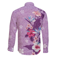 Hawaii Tropical Flowers Family Matching Off Shoulder Short Dress and Hawaiian Shirt Polynesian Tattoo Lavender