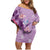 Hawaii Tropical Flowers Family Matching Off Shoulder Short Dress and Hawaiian Shirt Polynesian Tattoo Lavender