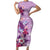 Hawaii Tropical Flowers Family Matching Short Sleeve Bodycon Dress and Hawaiian Shirt Polynesian Tattoo Lavender