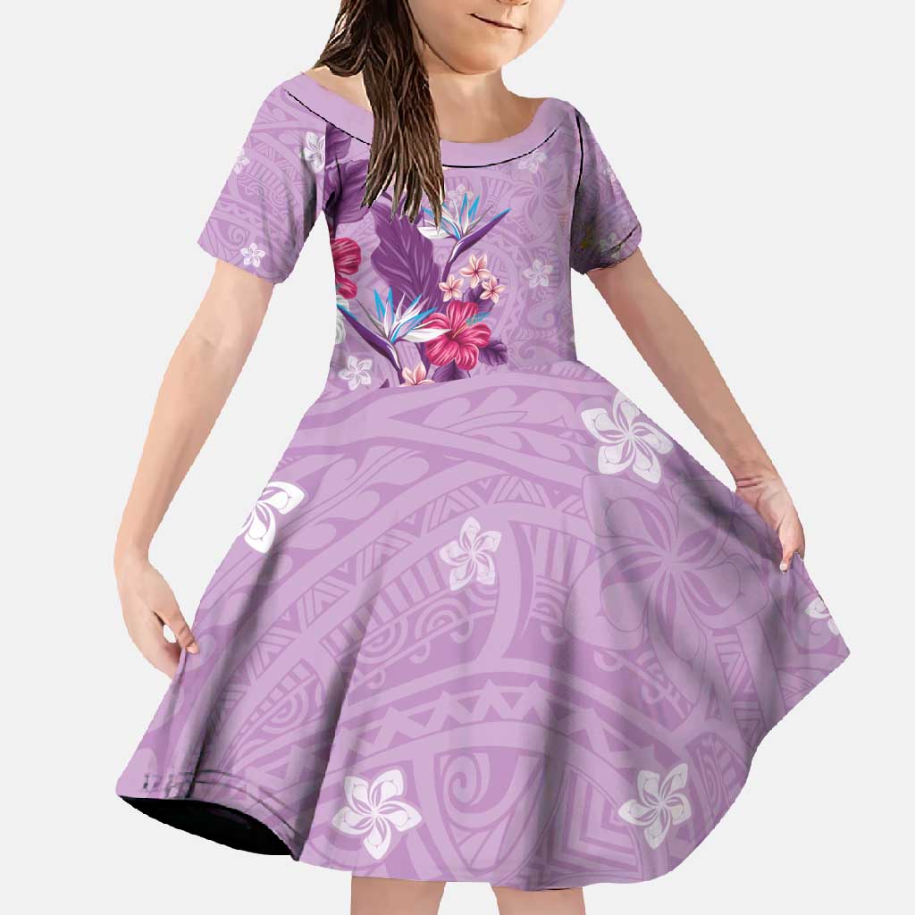 Hawaii Tropical Flowers Family Matching Tank Maxi Dress and Hawaiian Shirt Polynesian Tattoo Lavender
