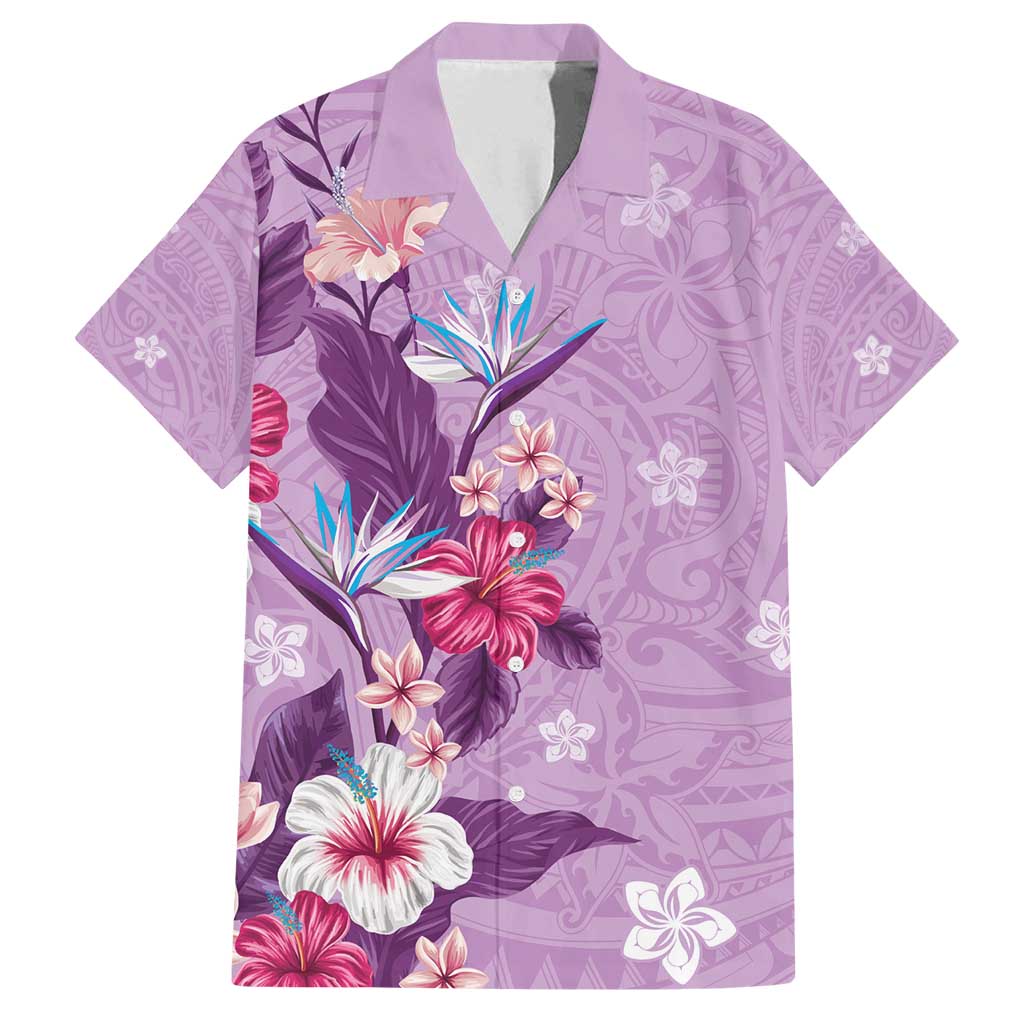 Hawaii Tropical Flowers Family Matching Tank Maxi Dress and Hawaiian Shirt Polynesian Tattoo Lavender
