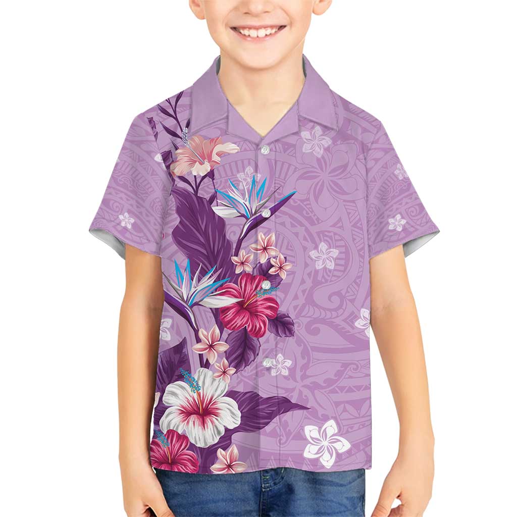 Hawaii Tropical Flowers Family Matching Tank Maxi Dress and Hawaiian Shirt Polynesian Tattoo Lavender
