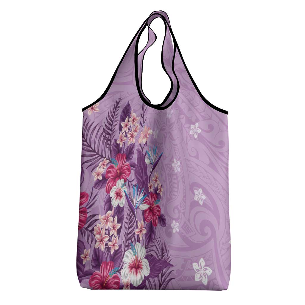 Hawaii Tropical Flowers Grocery Bag Polynesian Tattoo Lavender LT05 - Polynesian Pride
