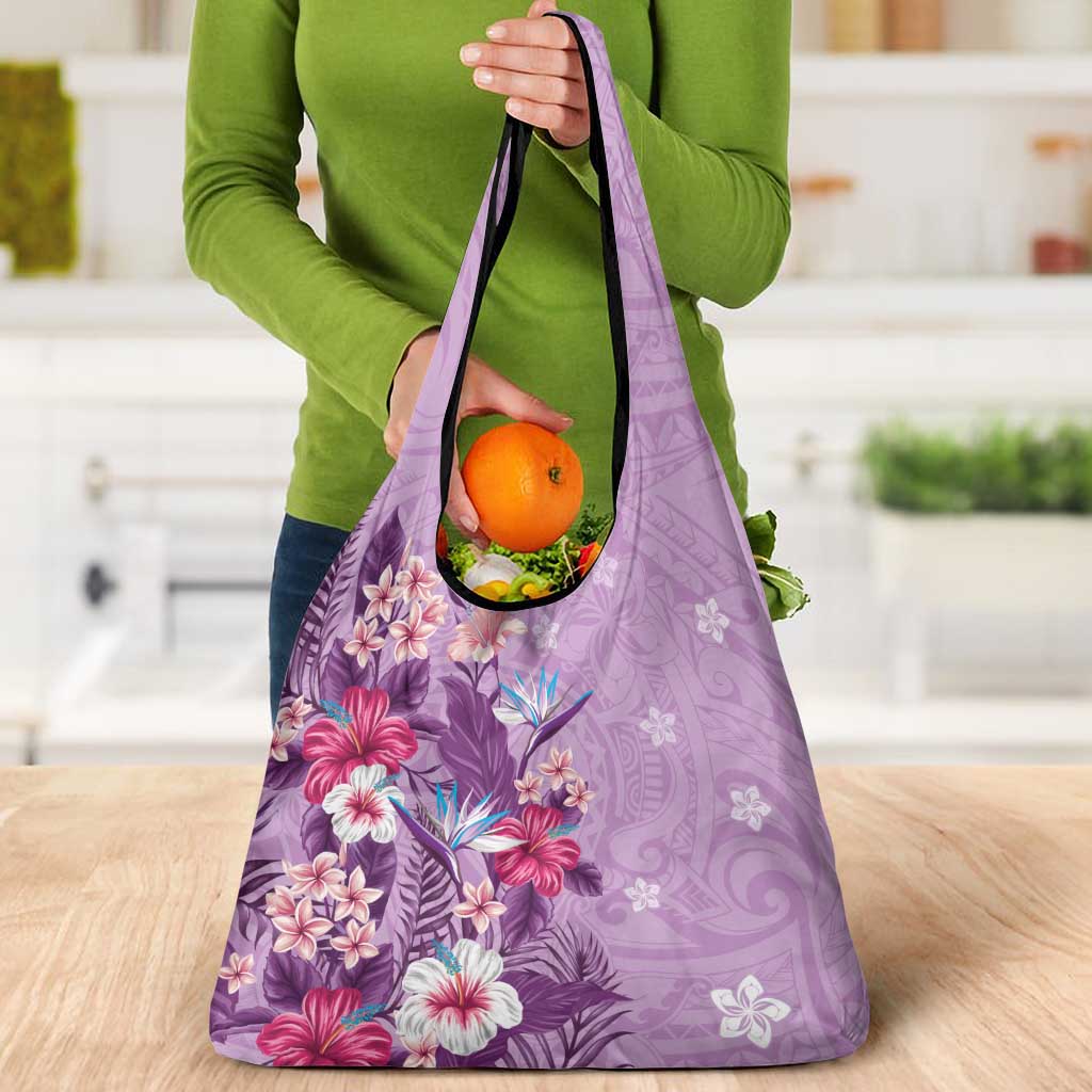 Hawaii Tropical Flowers Grocery Bag Polynesian Tattoo Lavender LT05 - Polynesian Pride