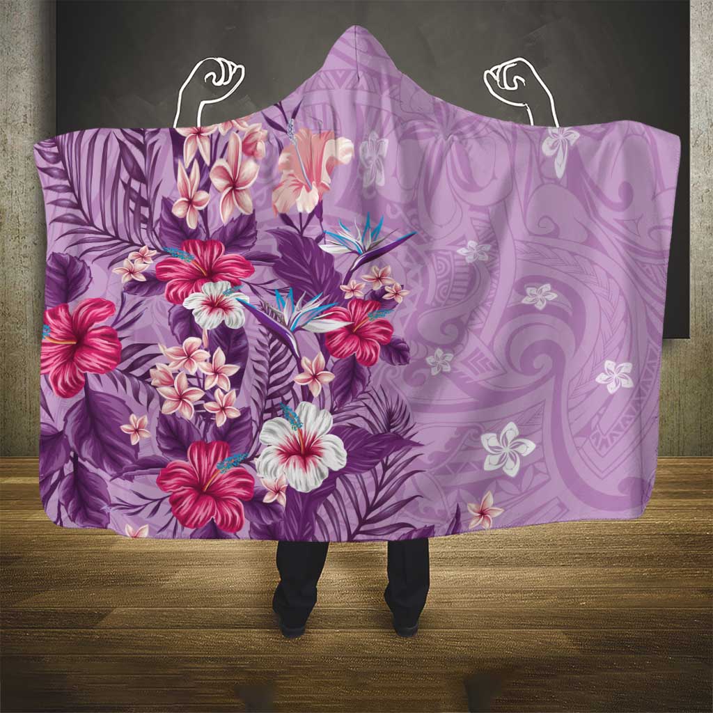 Hawaii Tropical Flowers Hooded Blanket Polynesian Tattoo Lavender LT05 - Polynesian Pride