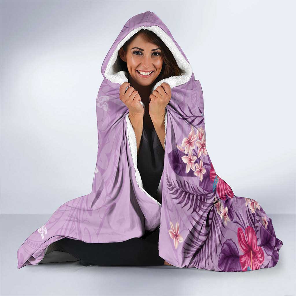 Hawaii Tropical Flowers Hooded Blanket Polynesian Tattoo Lavender LT05 - Polynesian Pride