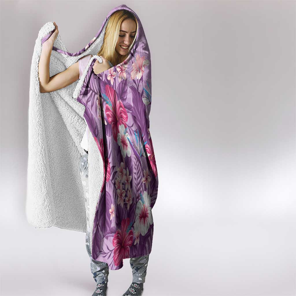 Hawaii Tropical Flowers Hooded Blanket Polynesian Tattoo Lavender LT05 - Polynesian Pride