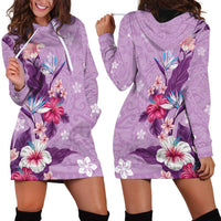 Hawaii Tropical Flowers Hoodie Dress Polynesian Tattoo Lavender LT05 - Polynesian Pride