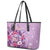 Hawaii Tropical Flowers Leather Tote Bag Polynesian Tattoo Lavender