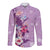 Hawaii Tropical Flowers Long Sleeve Button Shirt Polynesian Tattoo Lavender