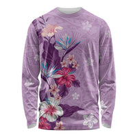Hawaii Tropical Flowers Long Sleeve Shirt Polynesian Tattoo Lavender