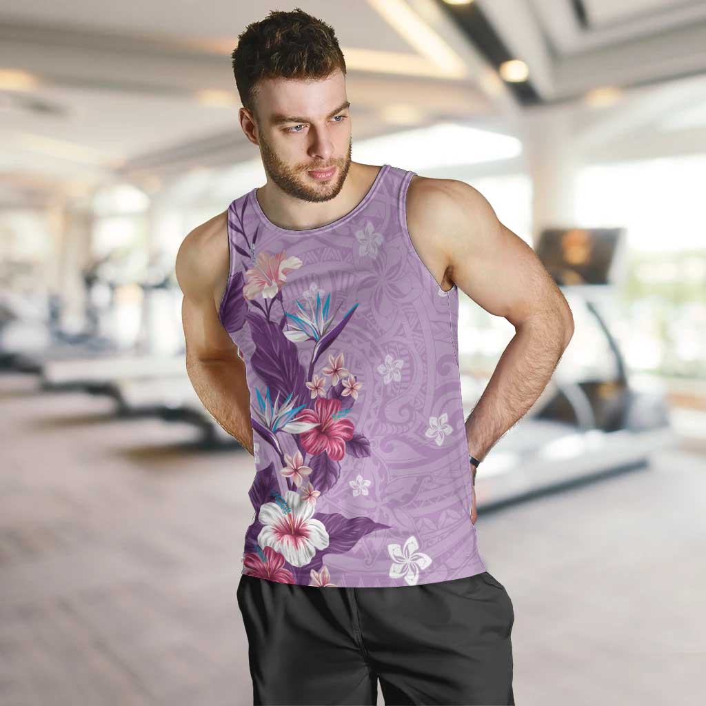 Hawaii Tropical Flowers Men Tank Top Polynesian Tattoo Lavender LT05 Lavender - Polynesian Pride