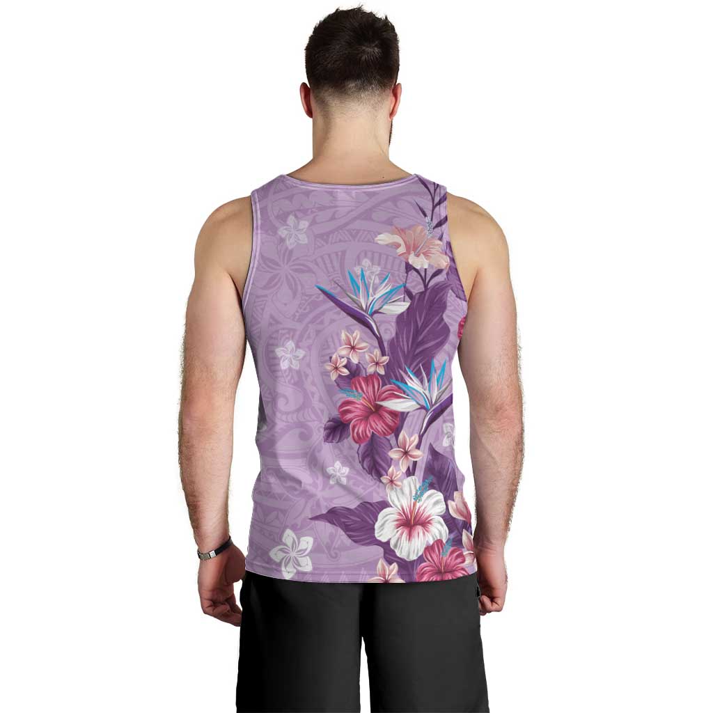 Hawaii Tropical Flowers Men Tank Top Polynesian Tattoo Lavender LT05 - Polynesian Pride