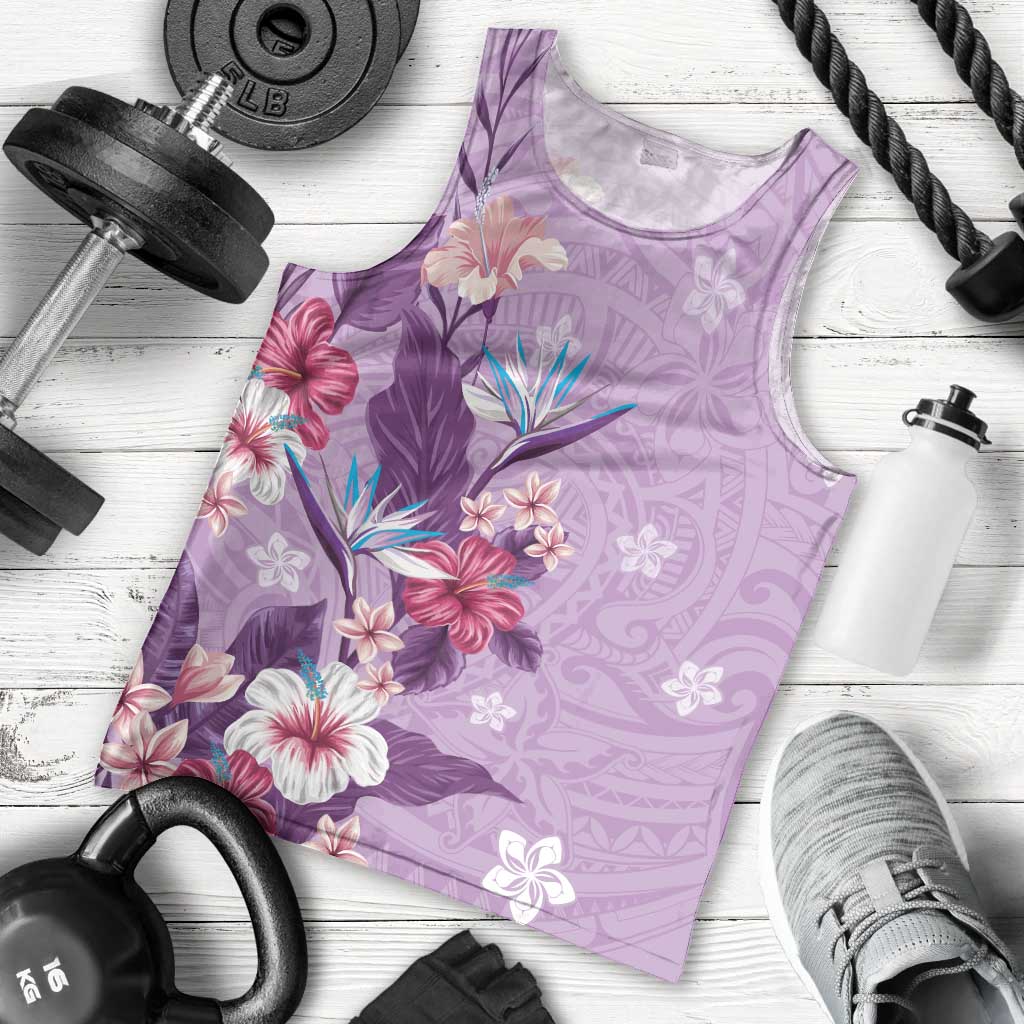 Hawaii Tropical Flowers Men Tank Top Polynesian Tattoo Lavender LT05 - Polynesian Pride