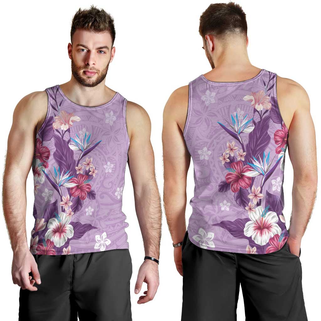 Hawaii Tropical Flowers Men Tank Top Polynesian Tattoo Lavender LT05 - Polynesian Pride