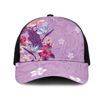 Hawaii Tropical Flowers Mesh Trucker Cap Polynesian Tattoo Lavender LT05 One Size Black Lavender - Polynesian Pride