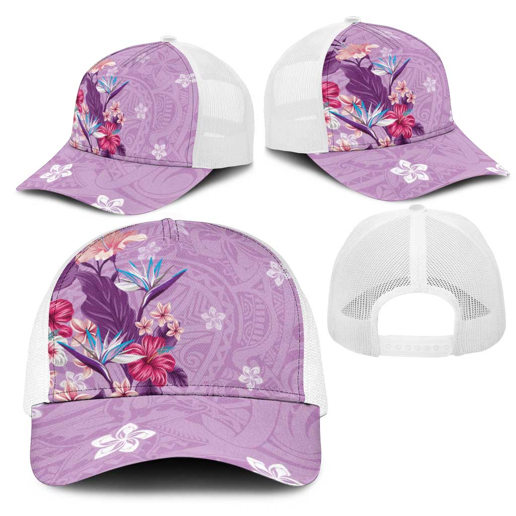 Hawaii Tropical Flowers Mesh Trucker Cap Polynesian Tattoo Lavender LT05 - Polynesian Pride