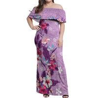 Hawaii Tropical Flowers Off Shoulder Maxi Dress Polynesian Tattoo Lavender LT05 Women Lavender - Polynesian Pride