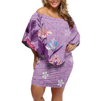 Hawaii Tropical Flowers Off Shoulder Short Dress Polynesian Tattoo Lavender LT05 Women Lavender - Polynesian Pride
