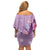 Hawaii Tropical Flowers Off Shoulder Short Dress Polynesian Tattoo Lavender