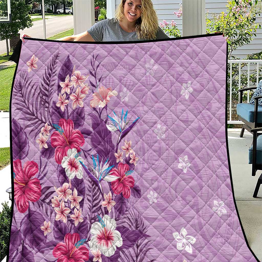 Hawaii Tropical Flowers Quilt Polynesian Tattoo Lavender