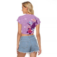 Hawaii Tropical Flowers Raglan Cropped T Shirt Polynesian Tattoo Lavender LT05 - Polynesian Pride