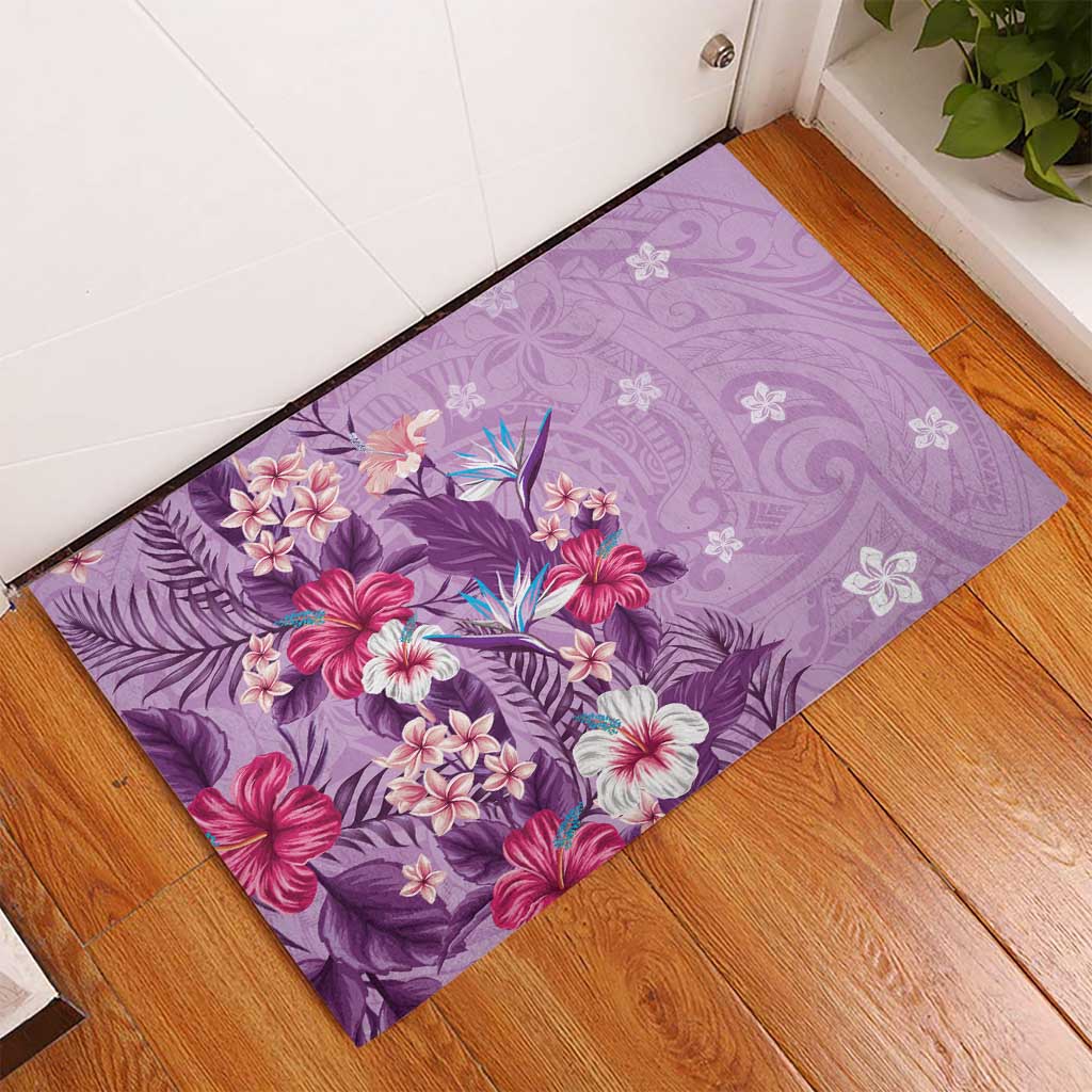 Hawaii Tropical Flowers Rubber Doormat Polynesian Tattoo Lavender LT05 - Polynesian Pride