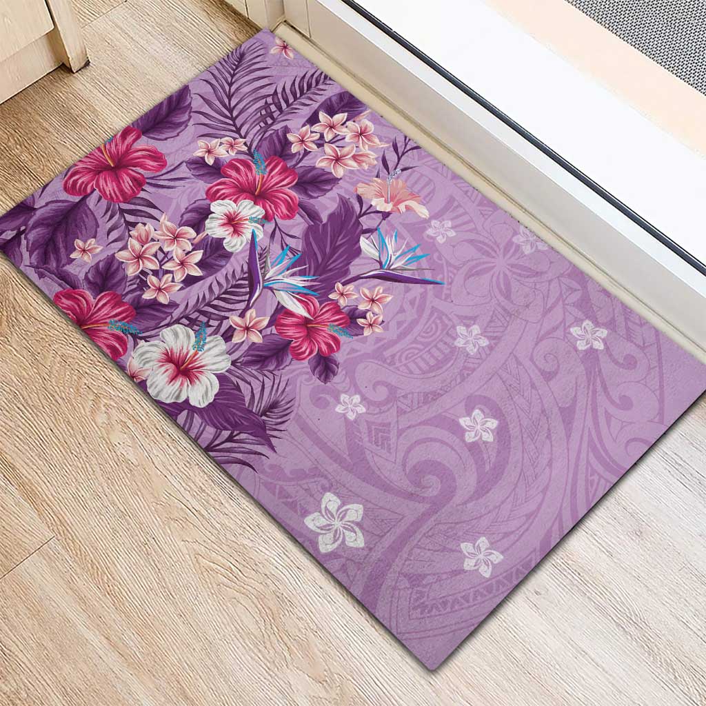 Hawaii Tropical Flowers Rubber Doormat Polynesian Tattoo Lavender LT05 - Polynesian Pride