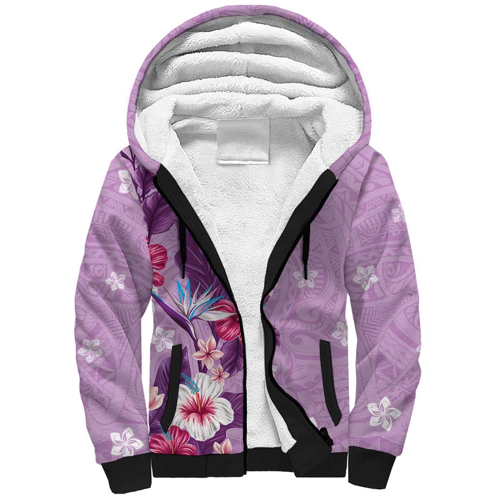 Hawaii Tropical Flowers Sherpa Hoodie Polynesian Tattoo Lavender LT05 Unisex Lavender - Polynesian Pride