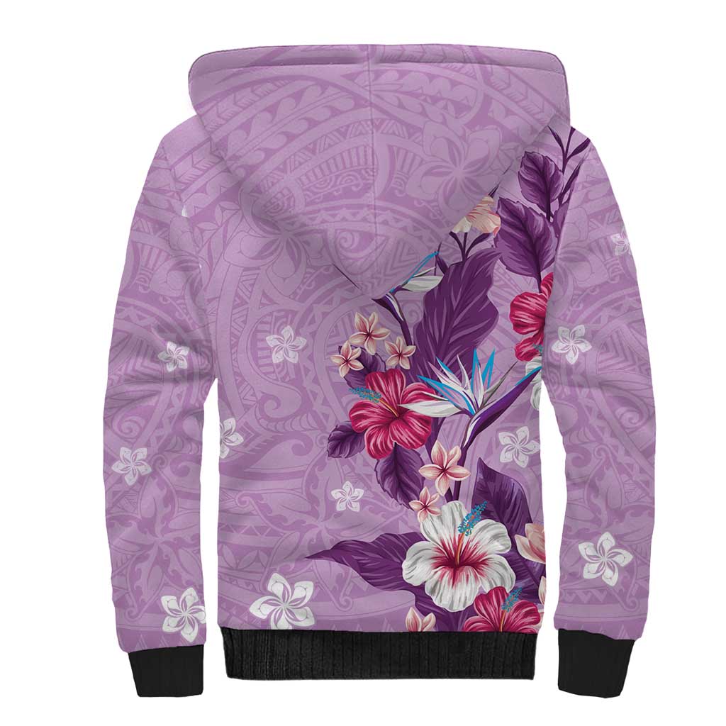 Hawaii Tropical Flowers Sherpa Hoodie Polynesian Tattoo Lavender LT05 - Polynesian Pride