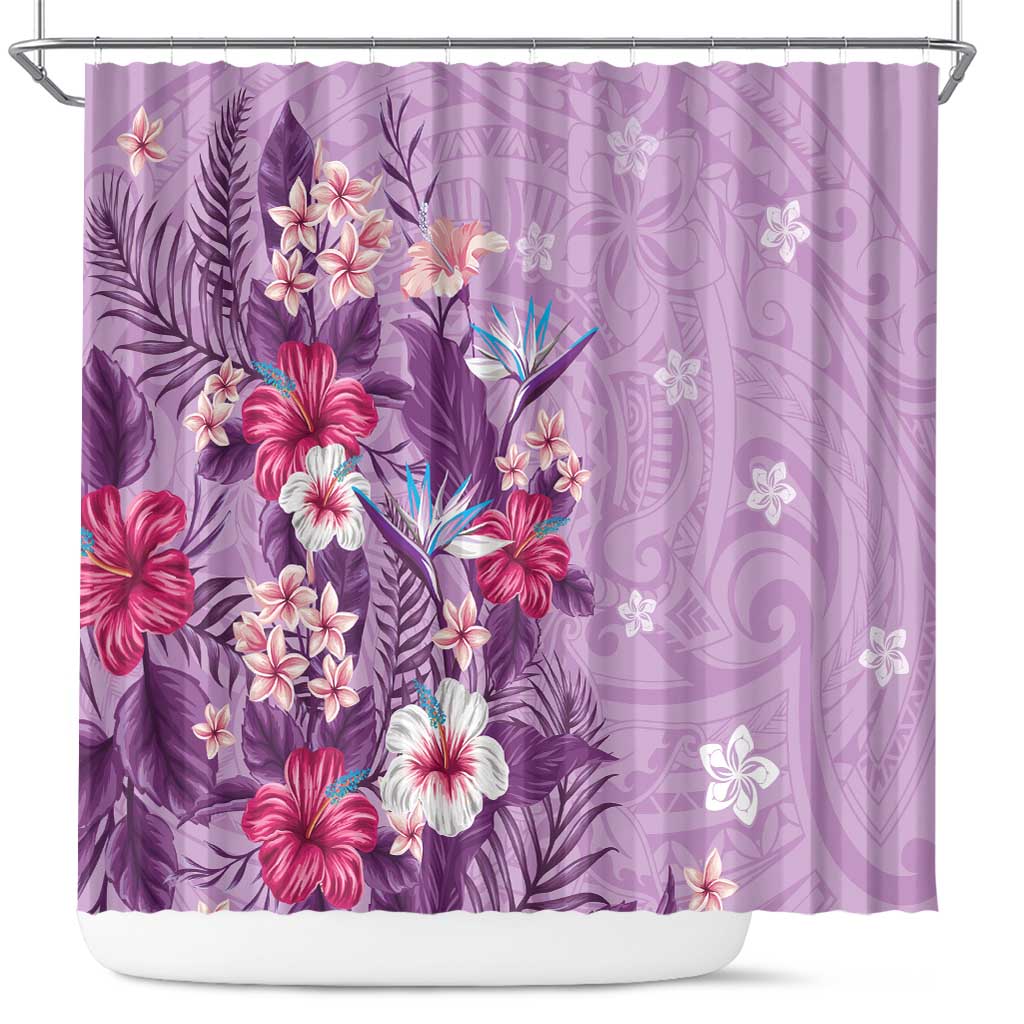 Hawaii Tropical Flowers Shower Curtain Polynesian Tattoo Lavender