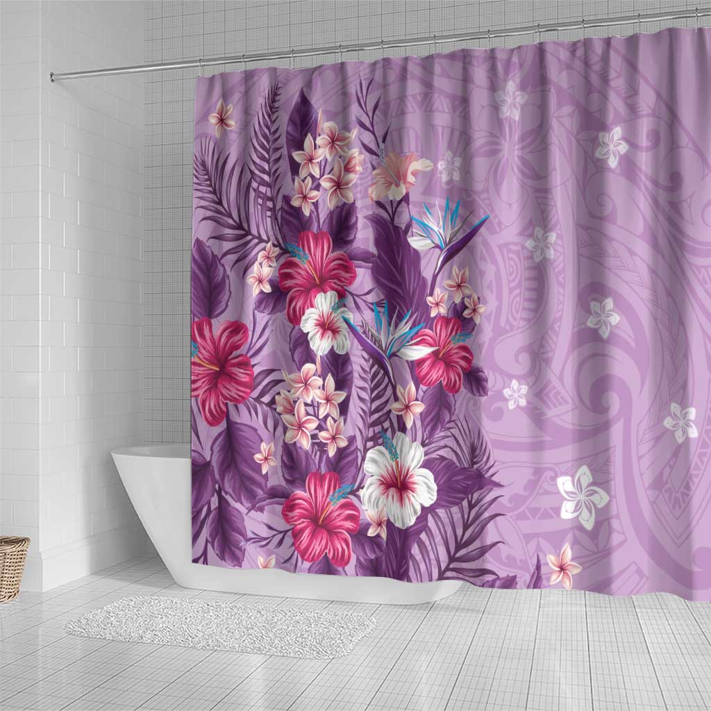 Hawaii Tropical Flowers Shower Curtain Polynesian Tattoo Lavender