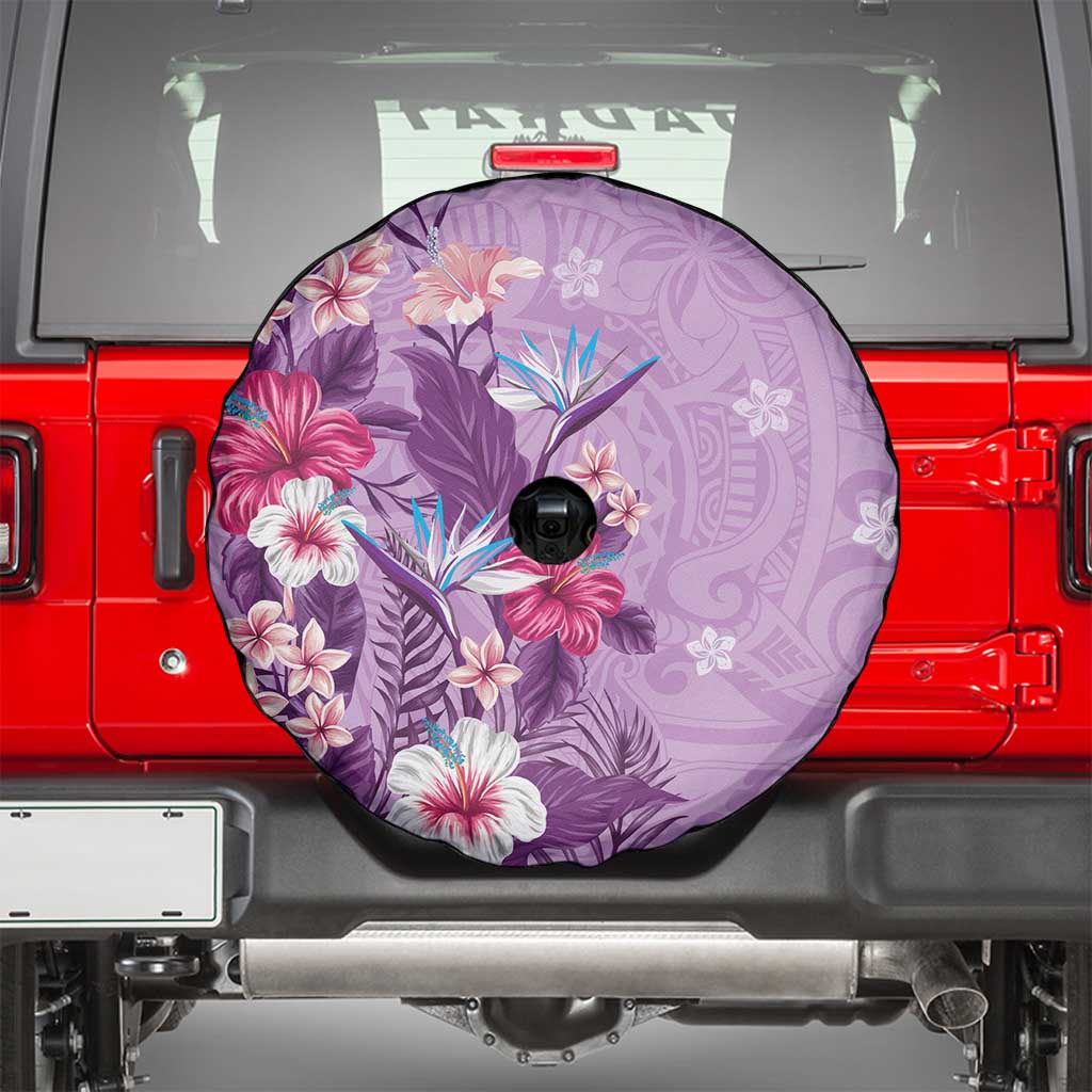 Hawaii Tropical Flowers Spare Tire Cover Polynesian Tattoo Lavender LT05 - Polynesian Pride