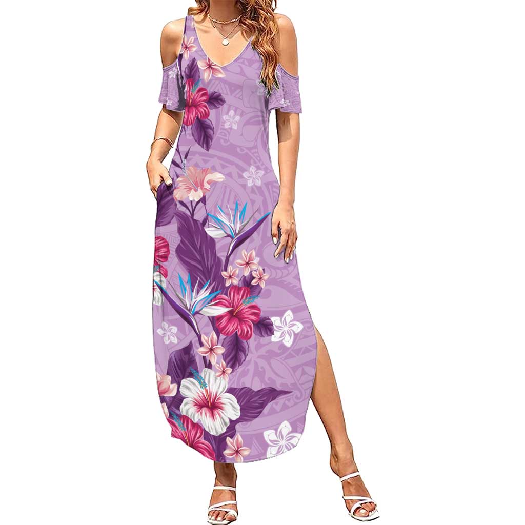 Hawaii Tropical Flowers Summer Maxi Dress Polynesian Tattoo Lavender LT05 Women Lavender - Polynesian Pride