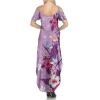 Hawaii Tropical Flowers Summer Maxi Dress Polynesian Tattoo Lavender LT05 - Polynesian Pride