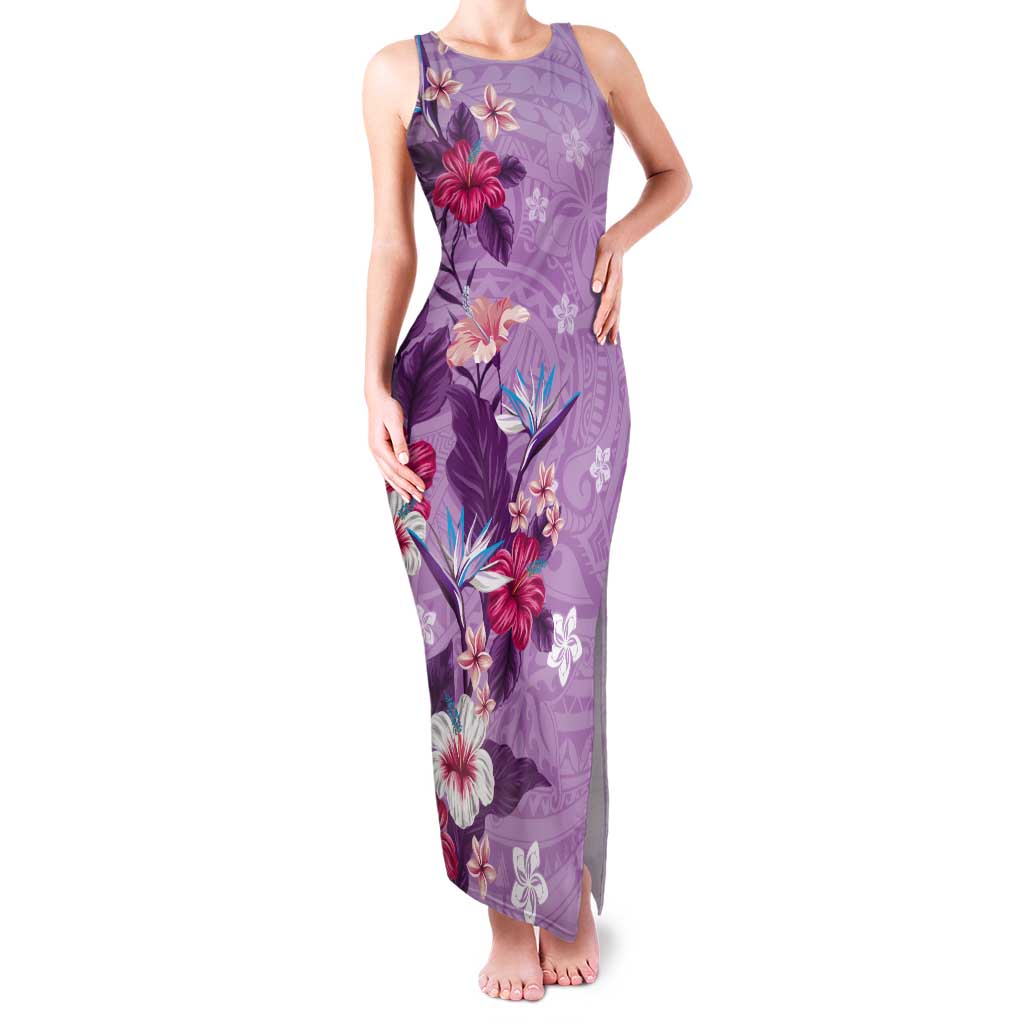 Hawaii Tropical Flowers Tank Maxi Dress Polynesian Tattoo Lavender LT05 Women Lavender - Polynesian Pride