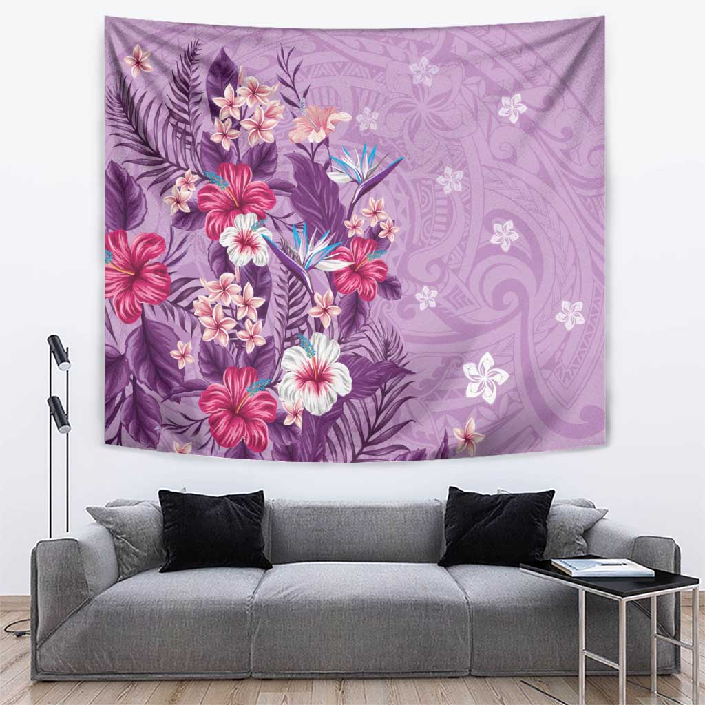 Hawaii Tropical Flowers Tapestry Polynesian Tattoo Lavender