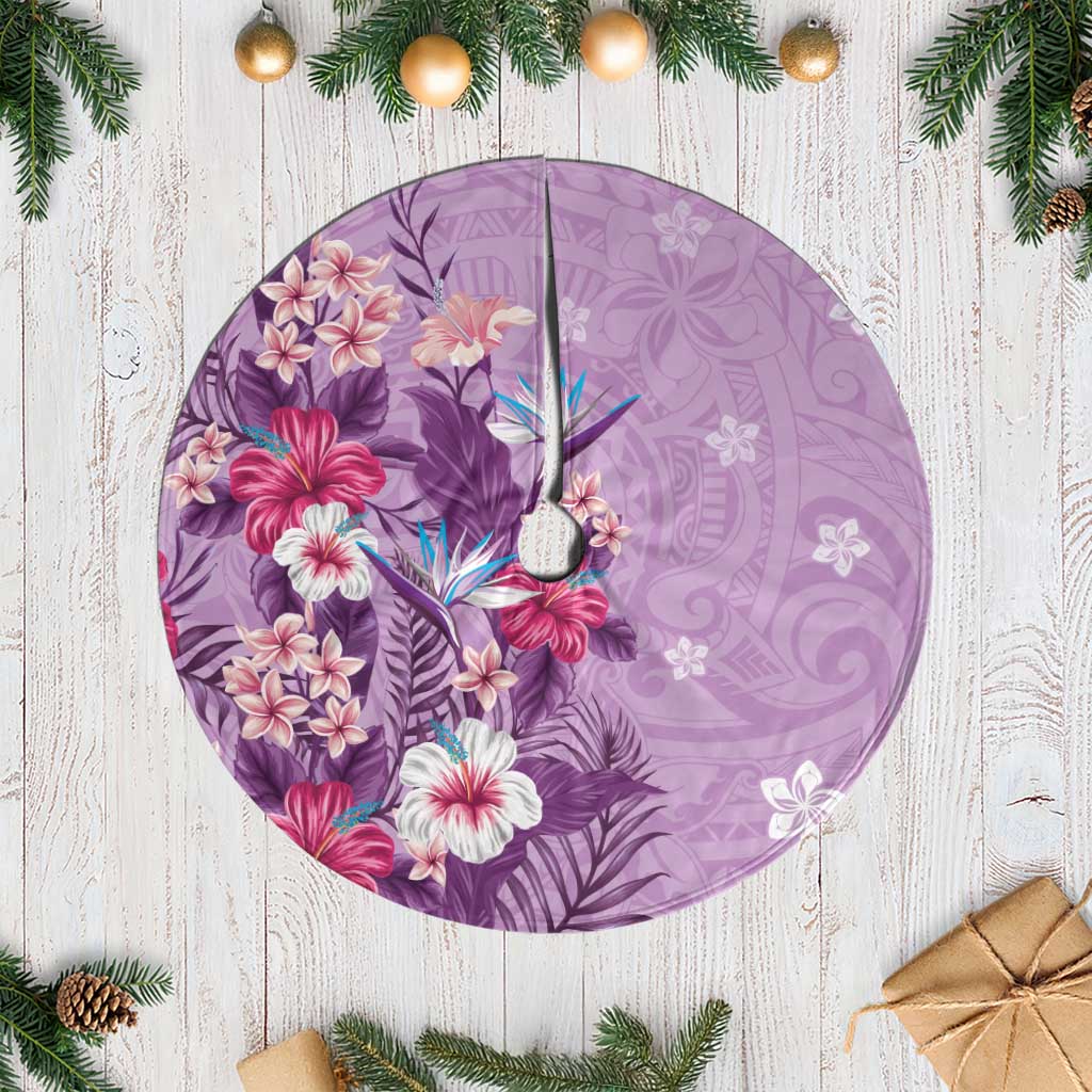 Hawaii Tropical Flowers Tree Skirt Polynesian Tattoo Lavender