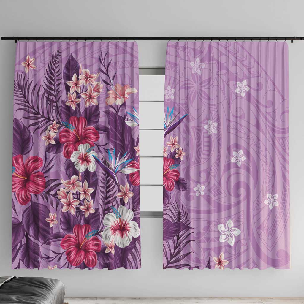 Hawaii Tropical Flowers Window Curtain Polynesian Tattoo Lavender LT05 With Hooks Lavender - Polynesian Pride