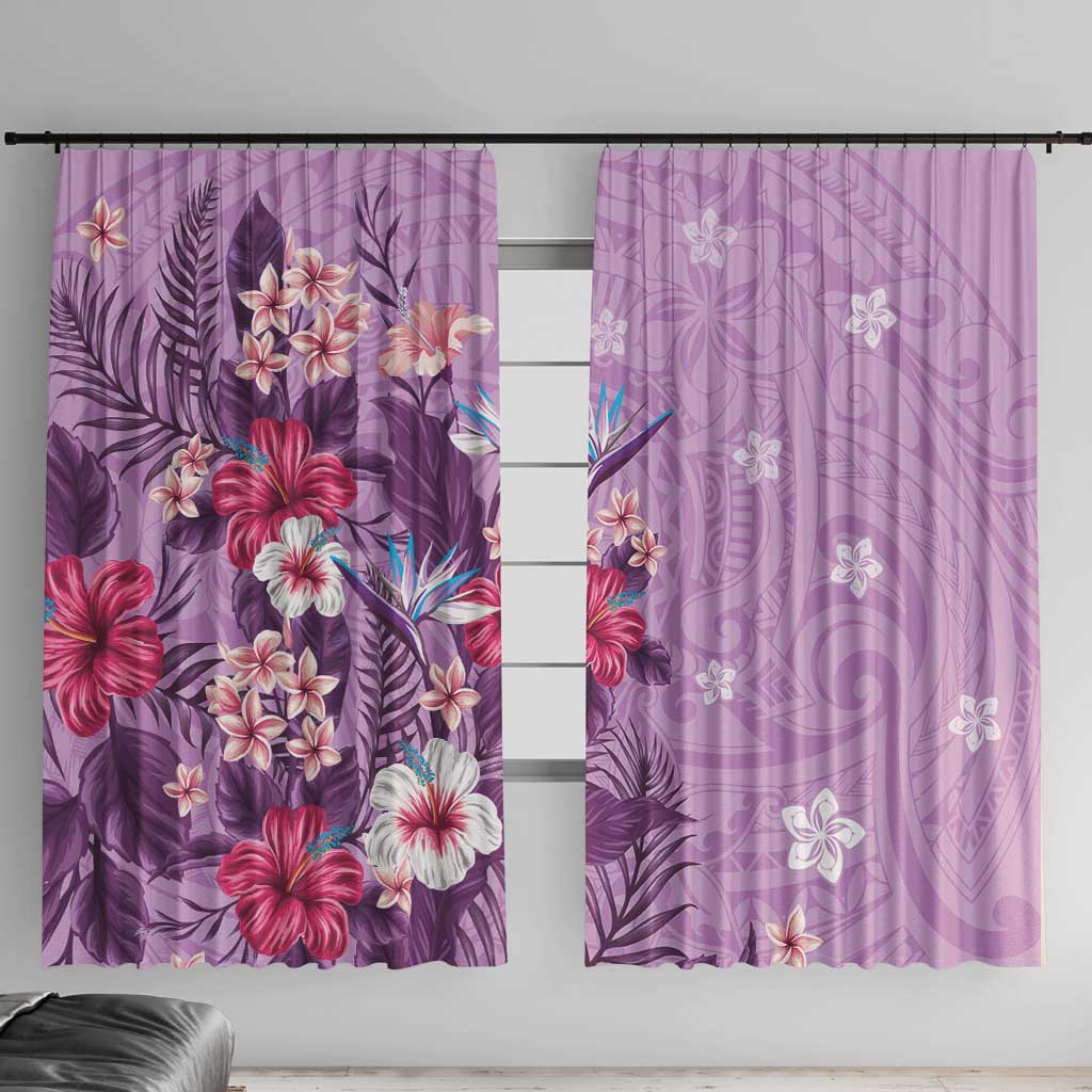 Hawaii Tropical Flowers Window Curtain Polynesian Tattoo Lavender