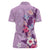 Hawaii Tropical Flowers Women Polo Shirt Polynesian Tattoo Lavender