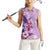 Hawaii Tropical Flowers Women Sleeveless Polo Shirt Polynesian Tattoo Lavender