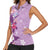 Hawaii Tropical Flowers Women Sleeveless Polo Shirt Polynesian Tattoo Lavender