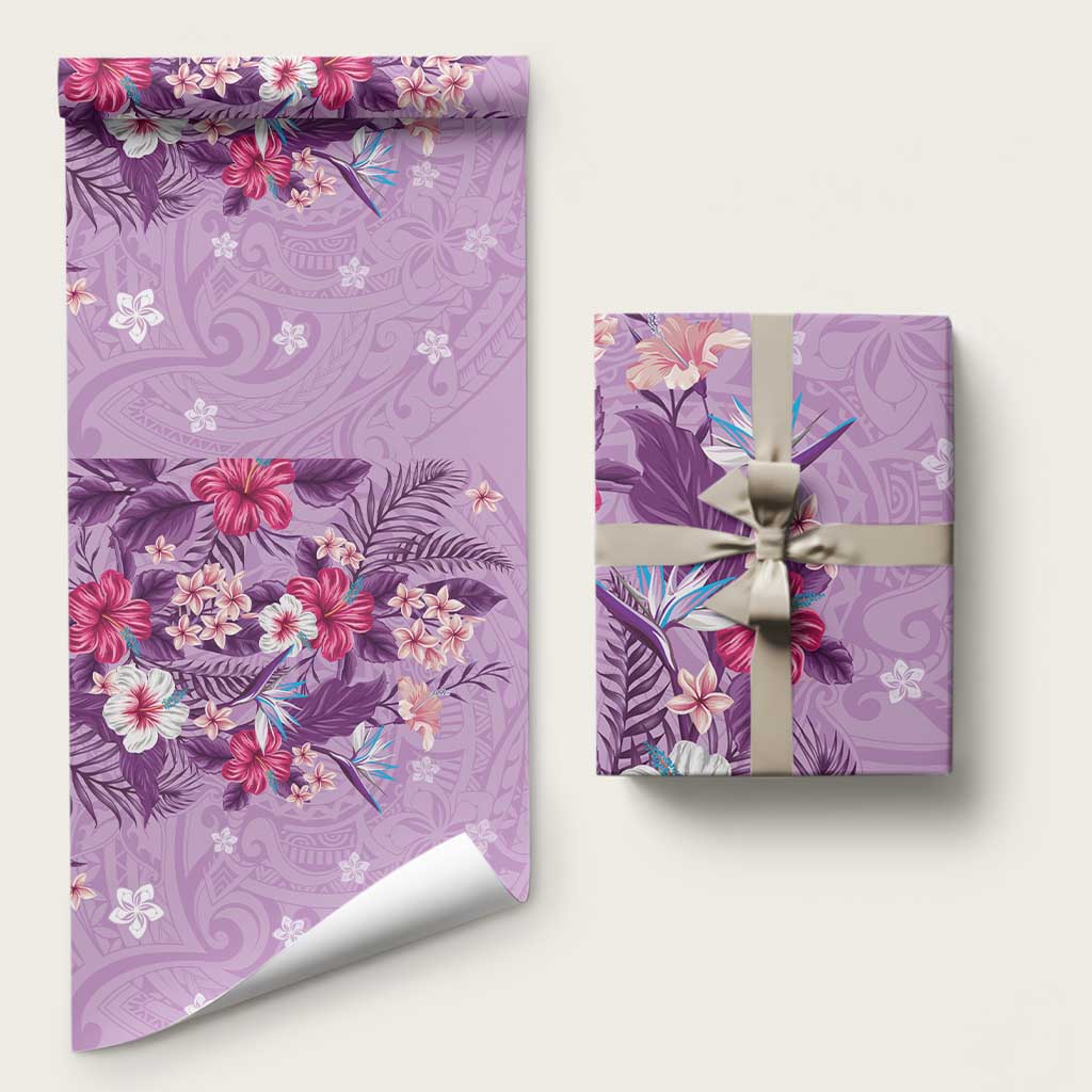 Hawaii Tropical Flowers Wrapping Paper Polynesian Tattoo Lavender LT05 58" × 23" Lavender - Polynesian Pride