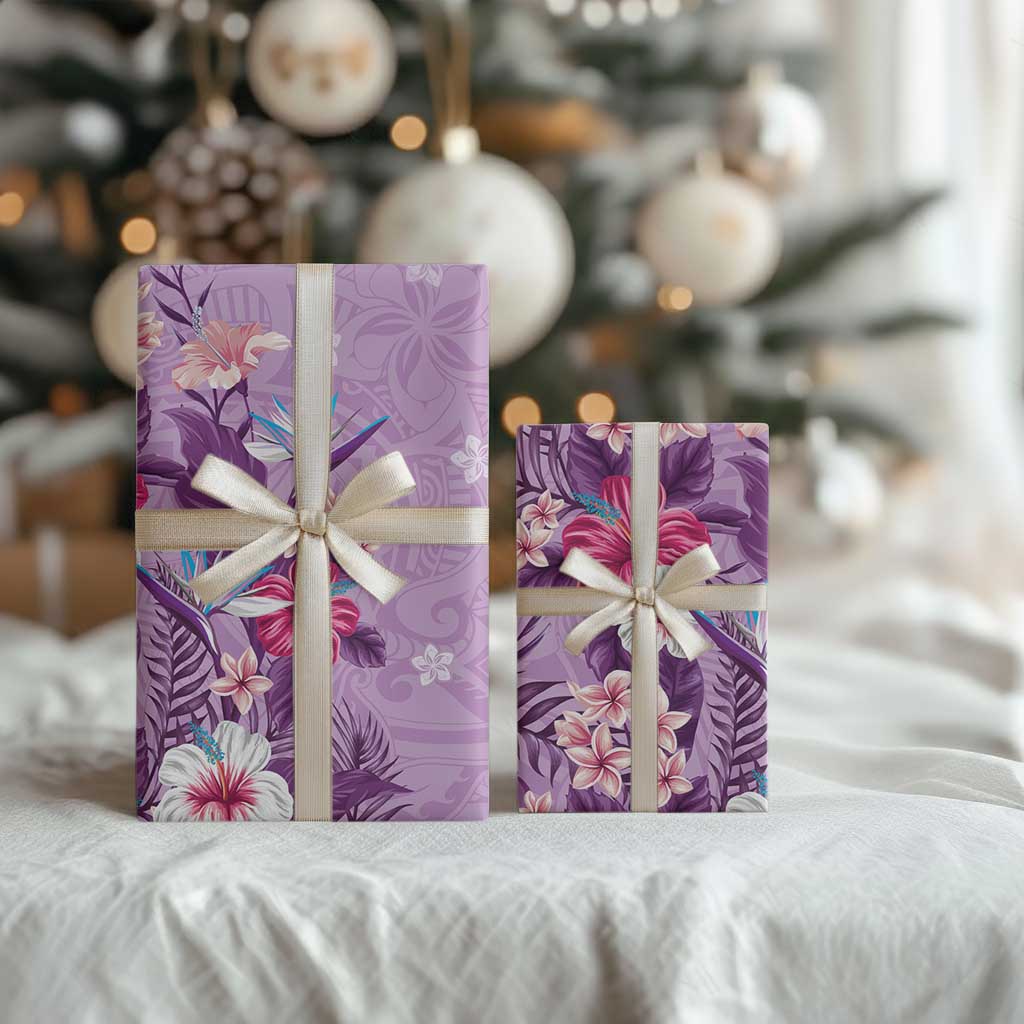 Hawaii Tropical Flowers Wrapping Paper Polynesian Tattoo Lavender LT05 - Polynesian Pride