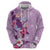 Hawaii Tropical Flowers Zip Hoodie Polynesian Tattoo Lavender